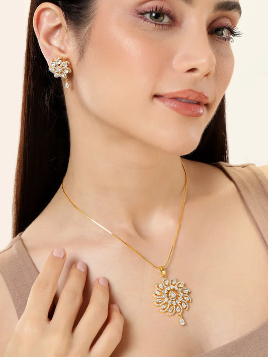 CZ & Crystal Floral Pendant Chain Set