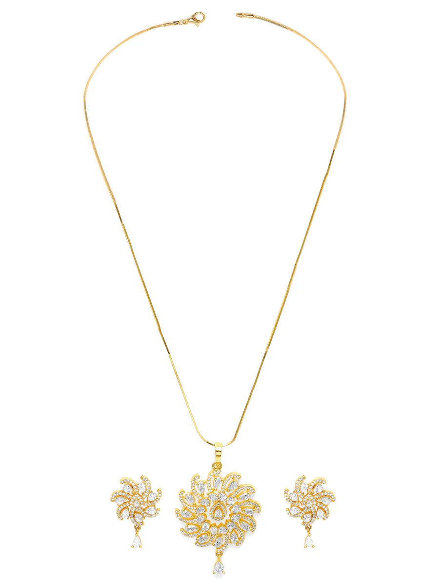 CZ & Crystal Floral Pendant Chain Set