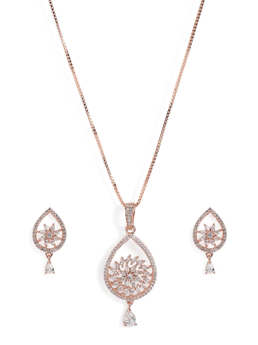 Tear of Grace CZ Pendant & Stud Set - Rose Gold