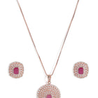Glamorous Faux Ruby Halo Pendant Set
