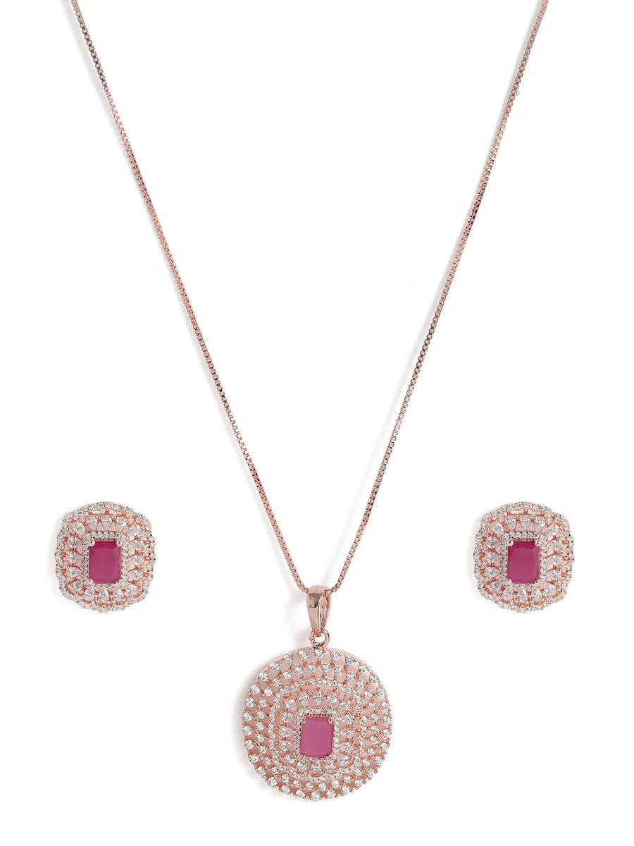 Glamorous Faux Ruby Halo Pendant Set