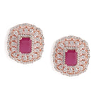 Glamorous Faux Ruby Halo Pendant Set