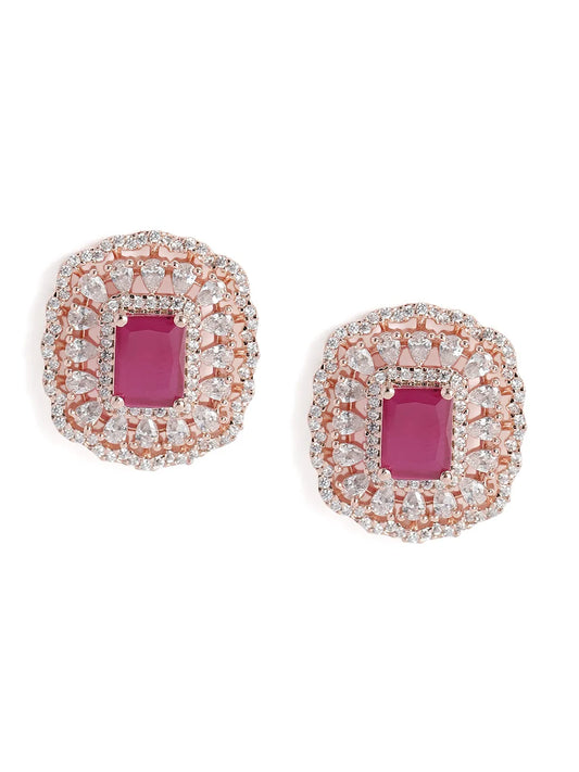 Glamorous Faux Ruby Halo Pendant Set