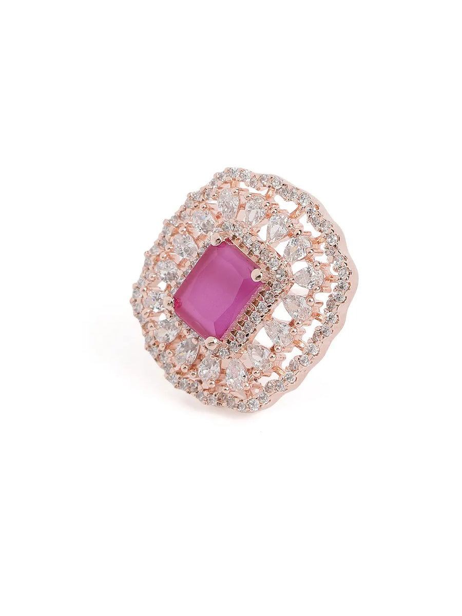 Glamorous Faux Ruby Halo Pendant Set