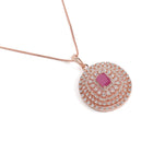 Glamorous Faux Ruby Halo Pendant Set