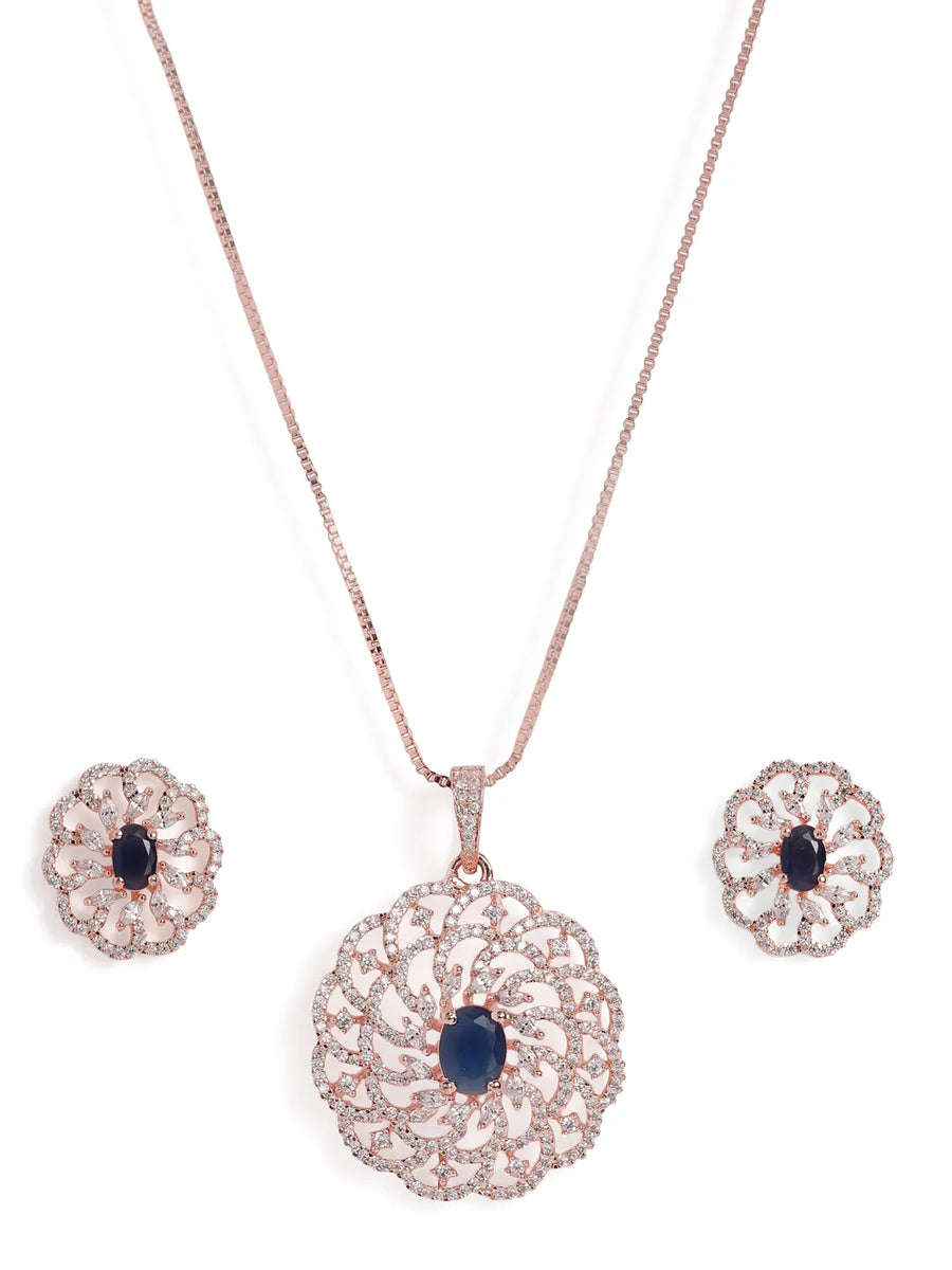 Petal Crystal Pendant & Stud Set - Blue