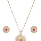 Petal Crystal Pendant & Stud Set - Rani Pink