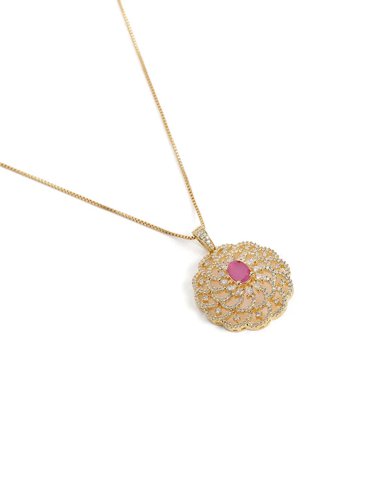 Petal Crystal Pendant & Stud Set - Rani Pink