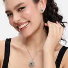 Petal Crystal Pendant & Stud Set - Silver Green
