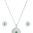 Petal Crystal Pendant & Stud Set - Silver Green