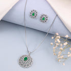 Petal Crystal Pendant & Stud Set - Silver Green
