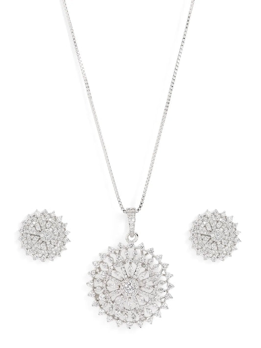 Celestial Glow Faux CZ Pendant Set - Silver