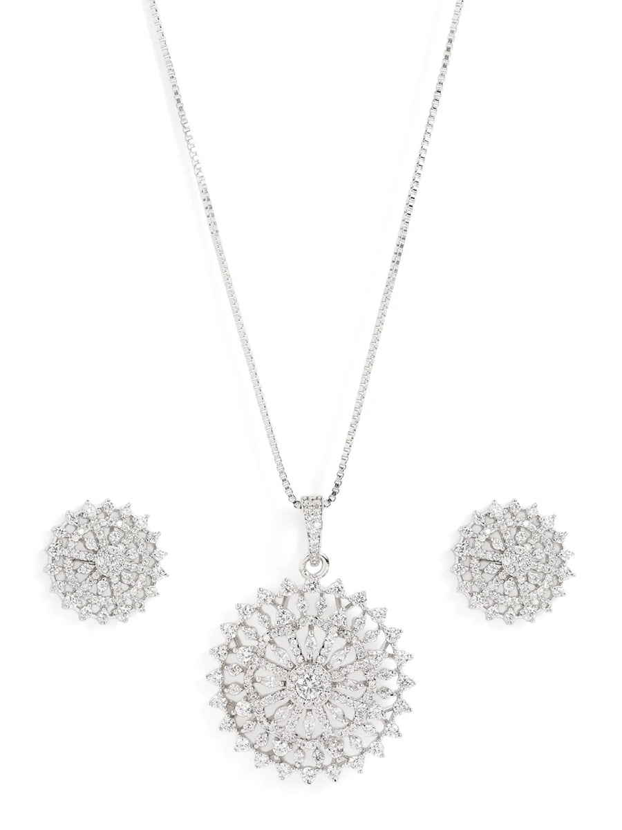 Celestial Glow Faux CZ Pendant Set - Silver