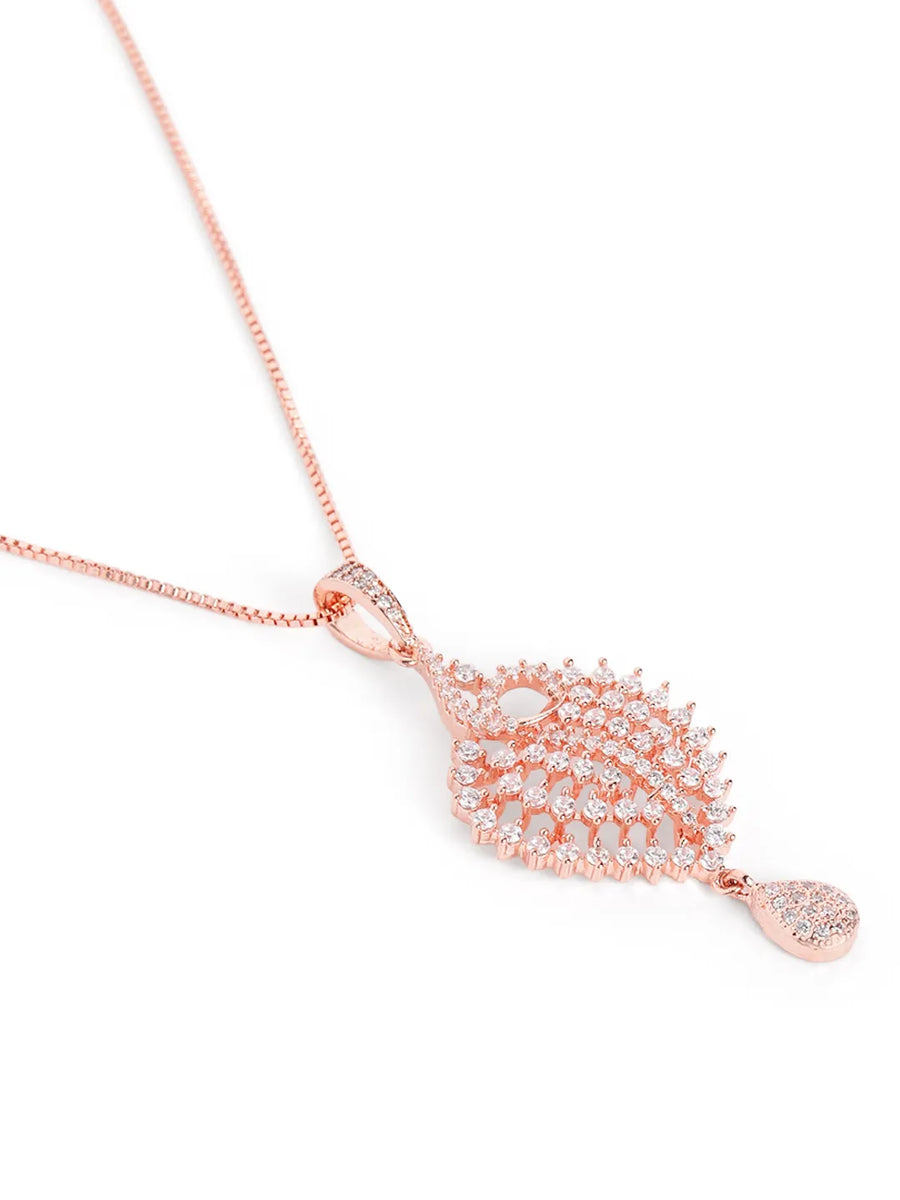 Sparkling Leaf CZ Pendant Set