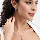 Sparkling Leaf CZ Pendant Set - Silver