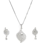 Sparkling Leaf CZ Pendant Set - Silver
