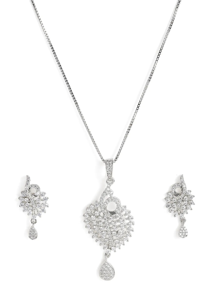 Sparkling Leaf CZ Pendant Set