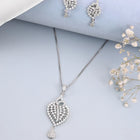 Sparkling Leaf CZ Pendant Set - Silver