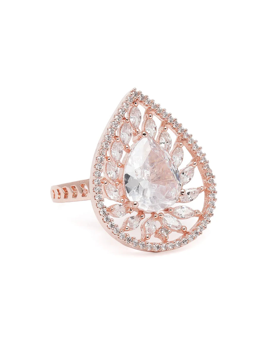 Teardrop CZ Solitaire Statement Ring