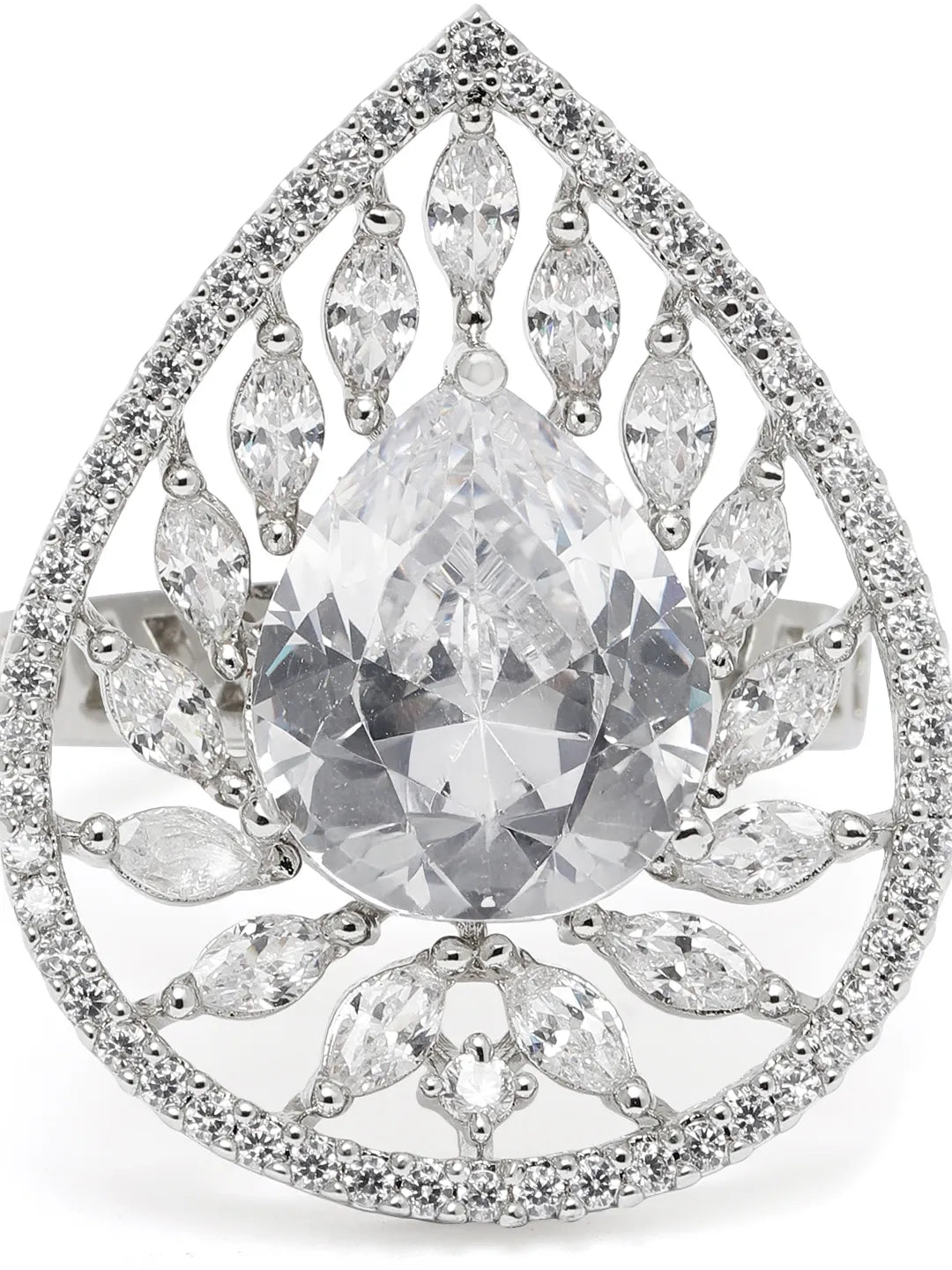 Teardrop CZ Solitaire Statement Ring