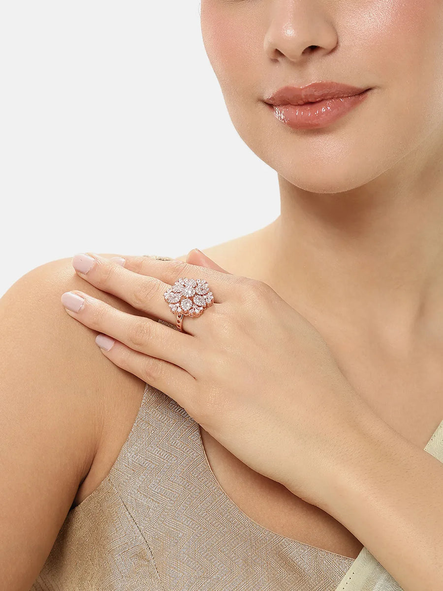 Bloom Inspired CZ Adjustable Finger Ring
