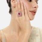Signature Halo Accent Adjustable Ring - Rose Gold - Red