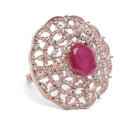Signature Halo Accent Adjustable Ring - Rose Gold - Red