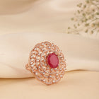 Signature Halo Accent Adjustable Ring - Rose Gold - Red