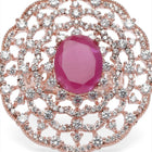 Signature Halo Accent Adjustable Ring - Rose Gold - Red