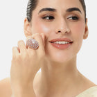 Signature Halo Accent Adjustable Ring - Rose Gold - White