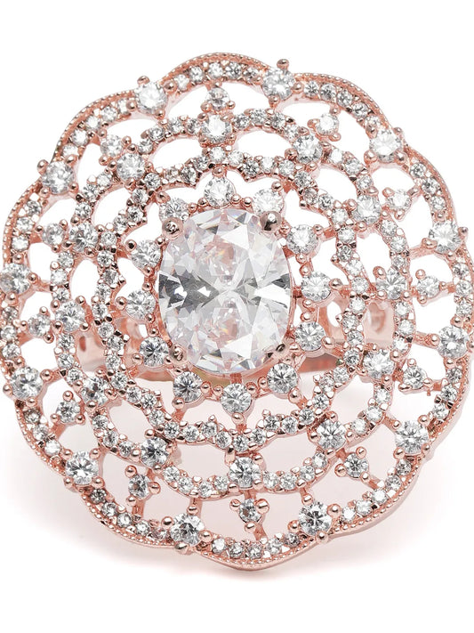 Signature Halo Accent Adjustable Ring - Rose Gold - White