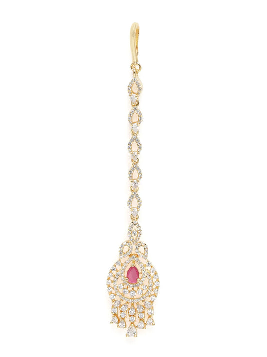Traditional Crystal Drop Maangtikka - Gold - Red