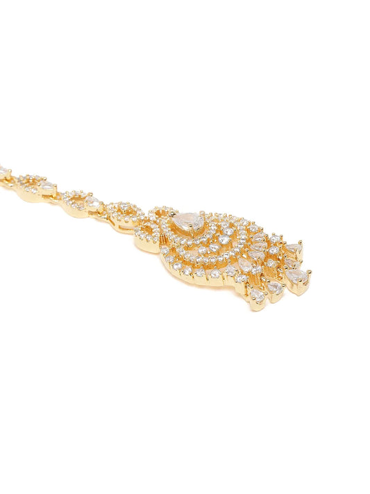 Traditional Crystal Drop Maangtikka - Gold - White
