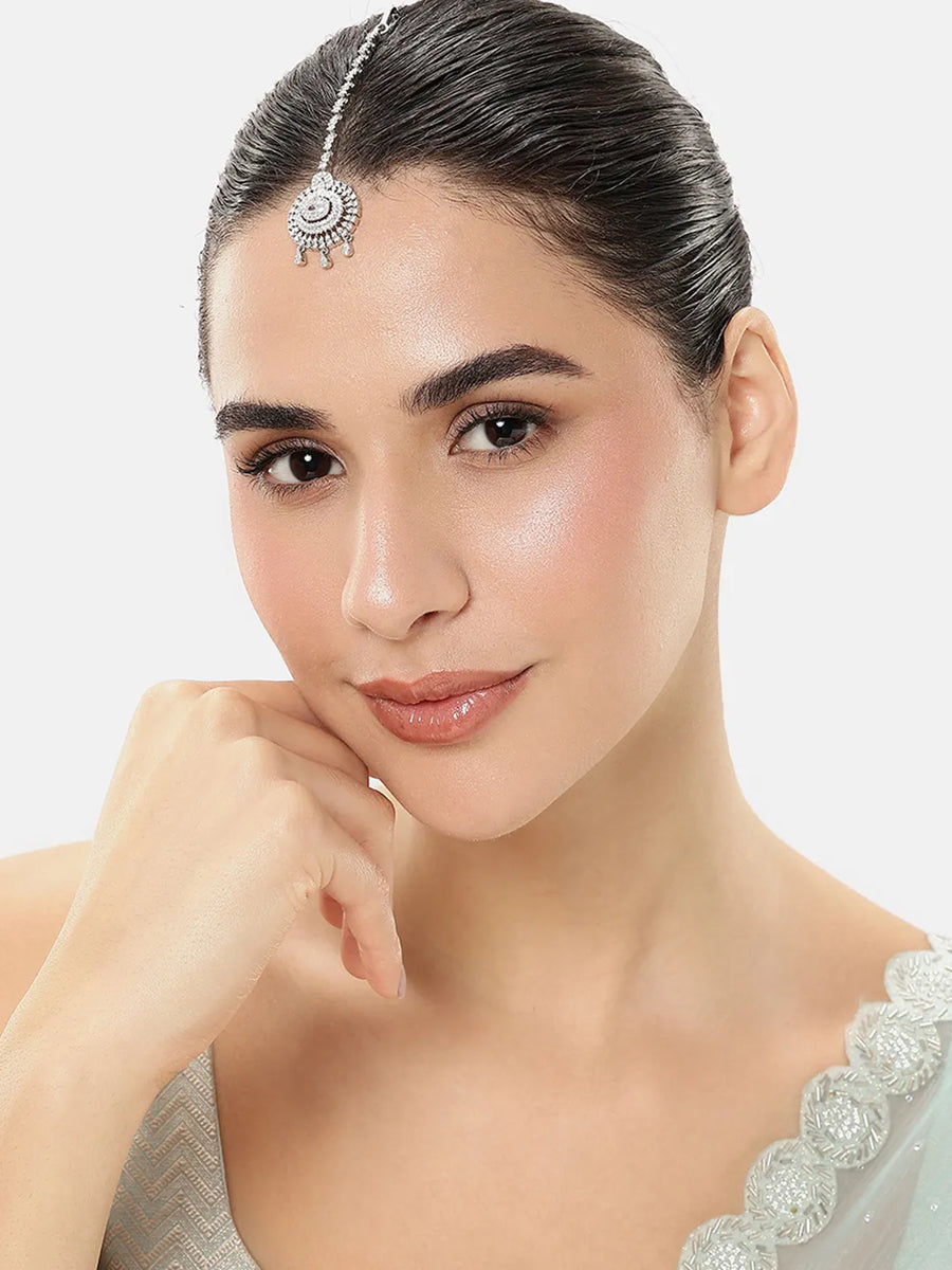 Classic Round CZ Maangtikka Design - Silver