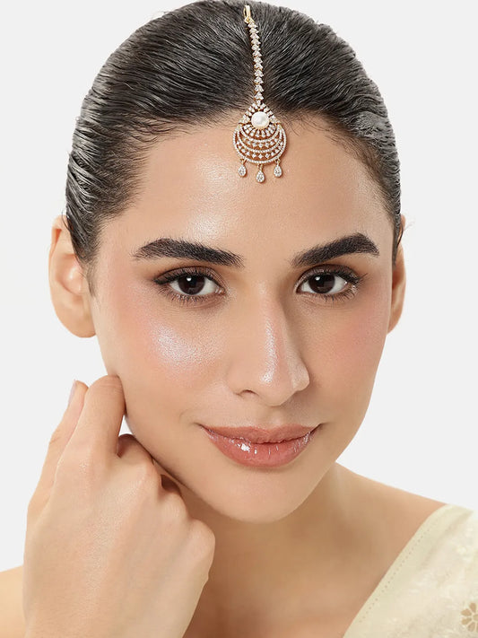 Vintage CZ Pearl Accent Maangtikka - Gold