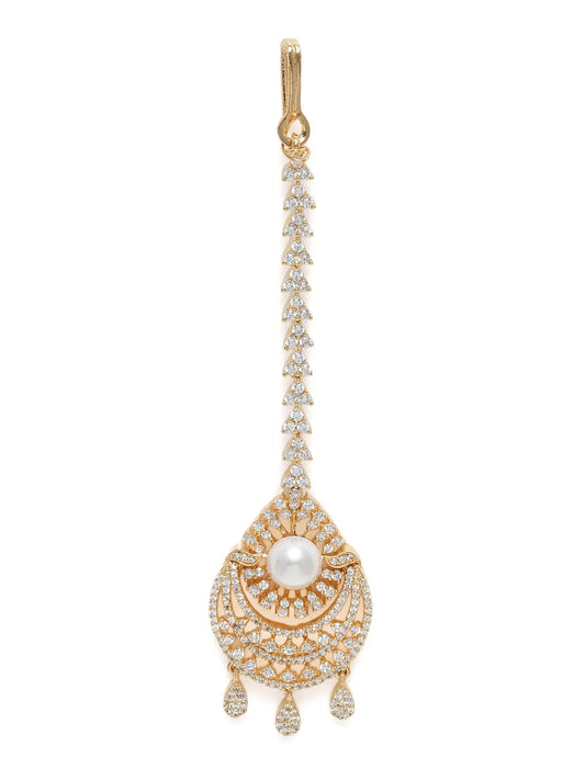 Vintage CZ Pearl Accent Maangtikka - Gold