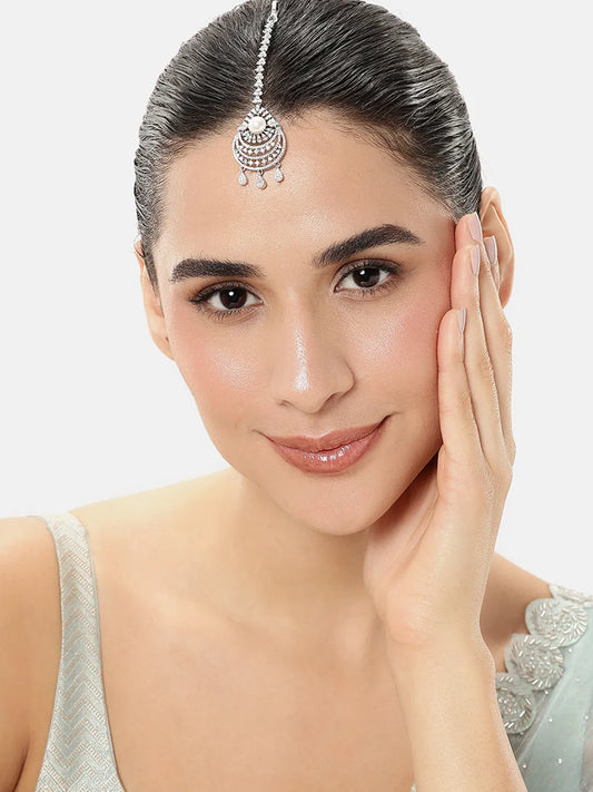 Vintage CZ Pearl Accent Maangtikka - Silver