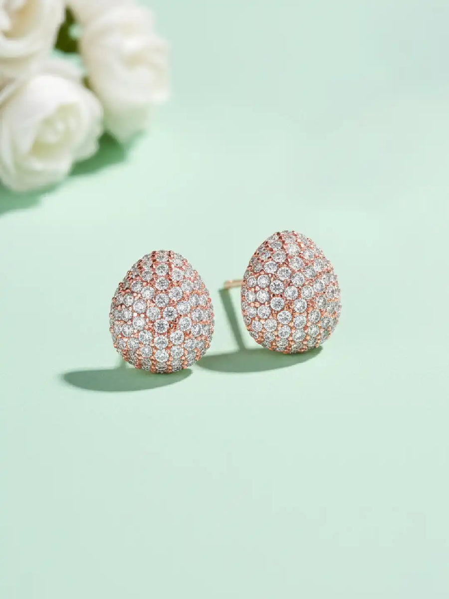 Dazzling Rose Gold CZ Teardrop Stud Earrings