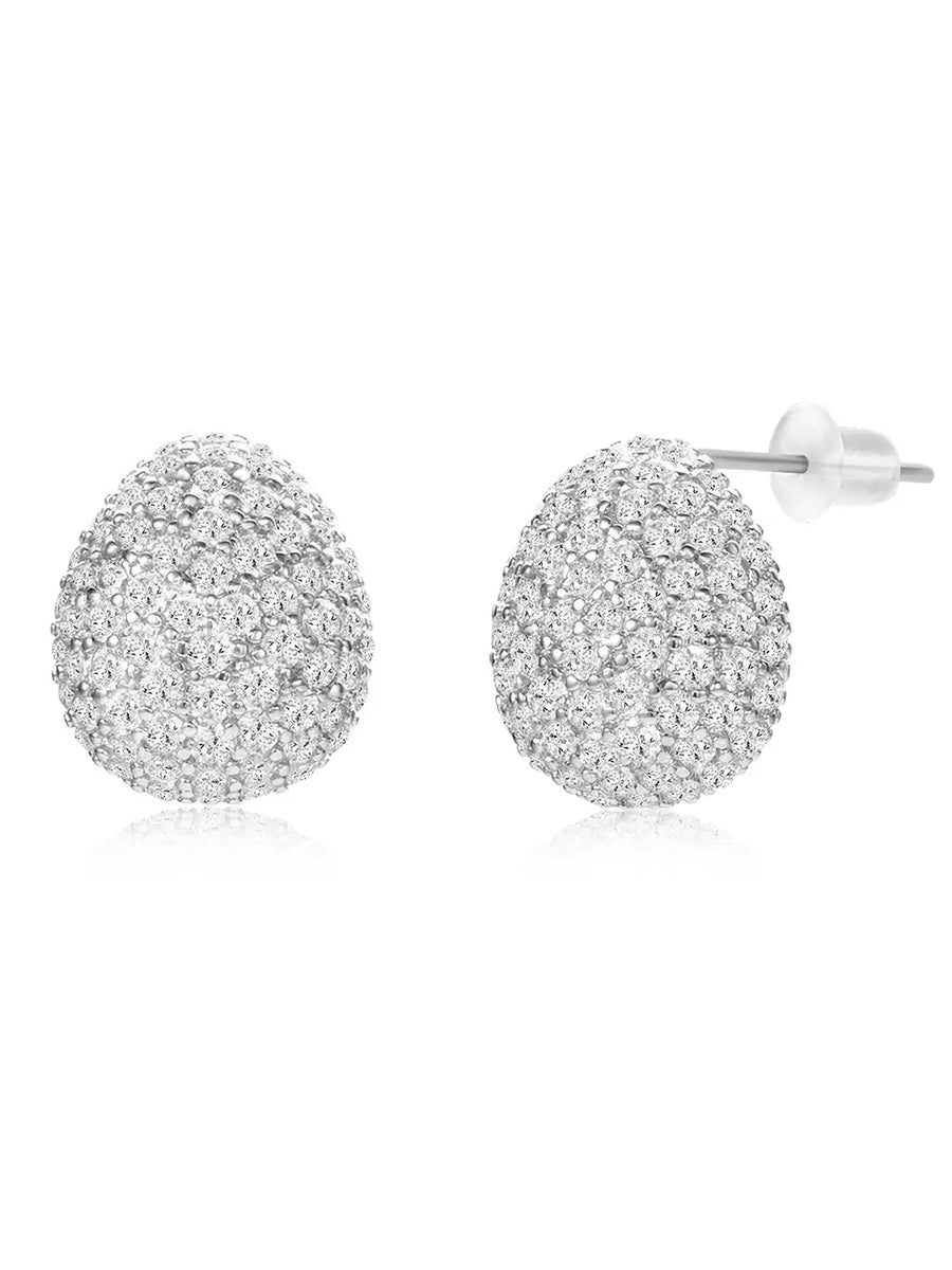 Dazzling Silver-Plated CZ Teardrop Stud Earrings