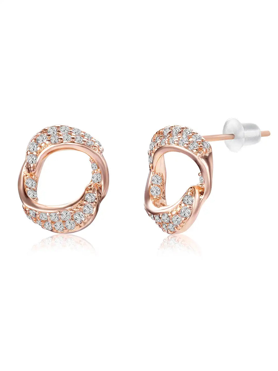 Chic Rose Gold CZ Twisted Circle Studs
