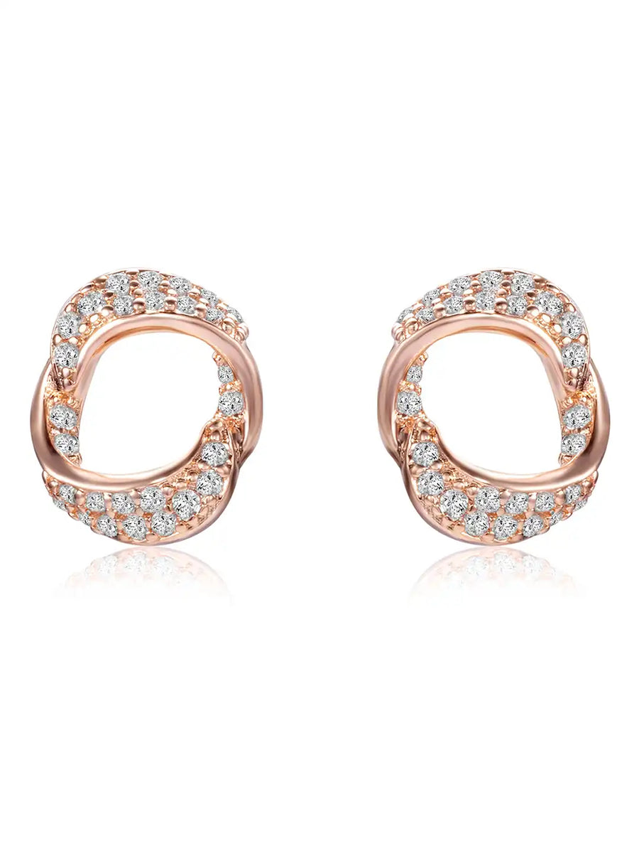 Chic Rose Gold CZ Twisted Circle Studs
