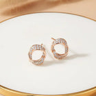 Chic Rose Gold CZ Twisted Circle Studs