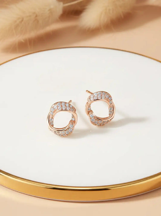 Chic Rose Gold CZ Twisted Circle Studs