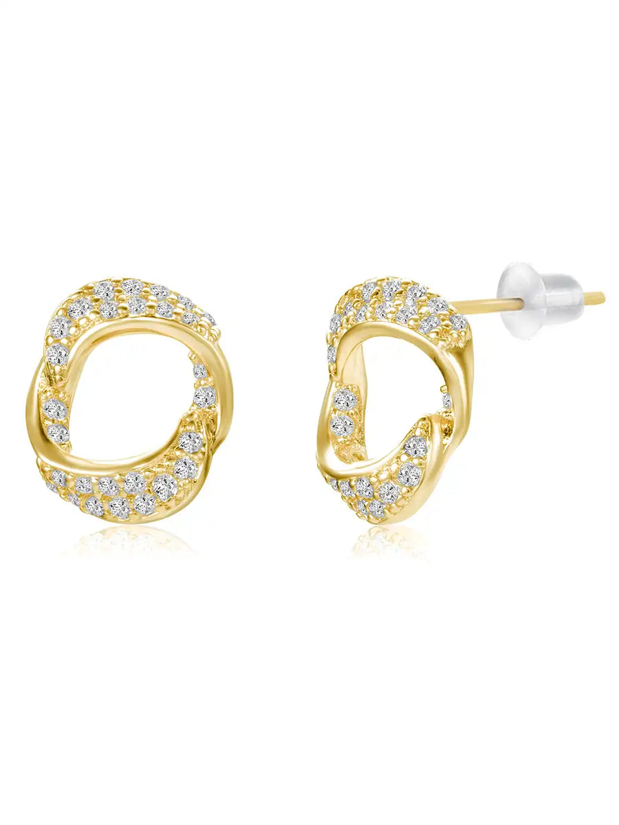 Chic Gold-Plated CZ Twisted Circle Studs