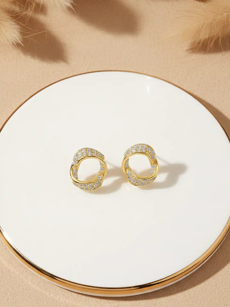 Chic Gold-Plated CZ Twisted Circle Studs