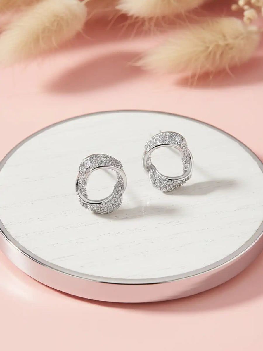 Chic Silver-Plated CZ Twisted Circle Studs