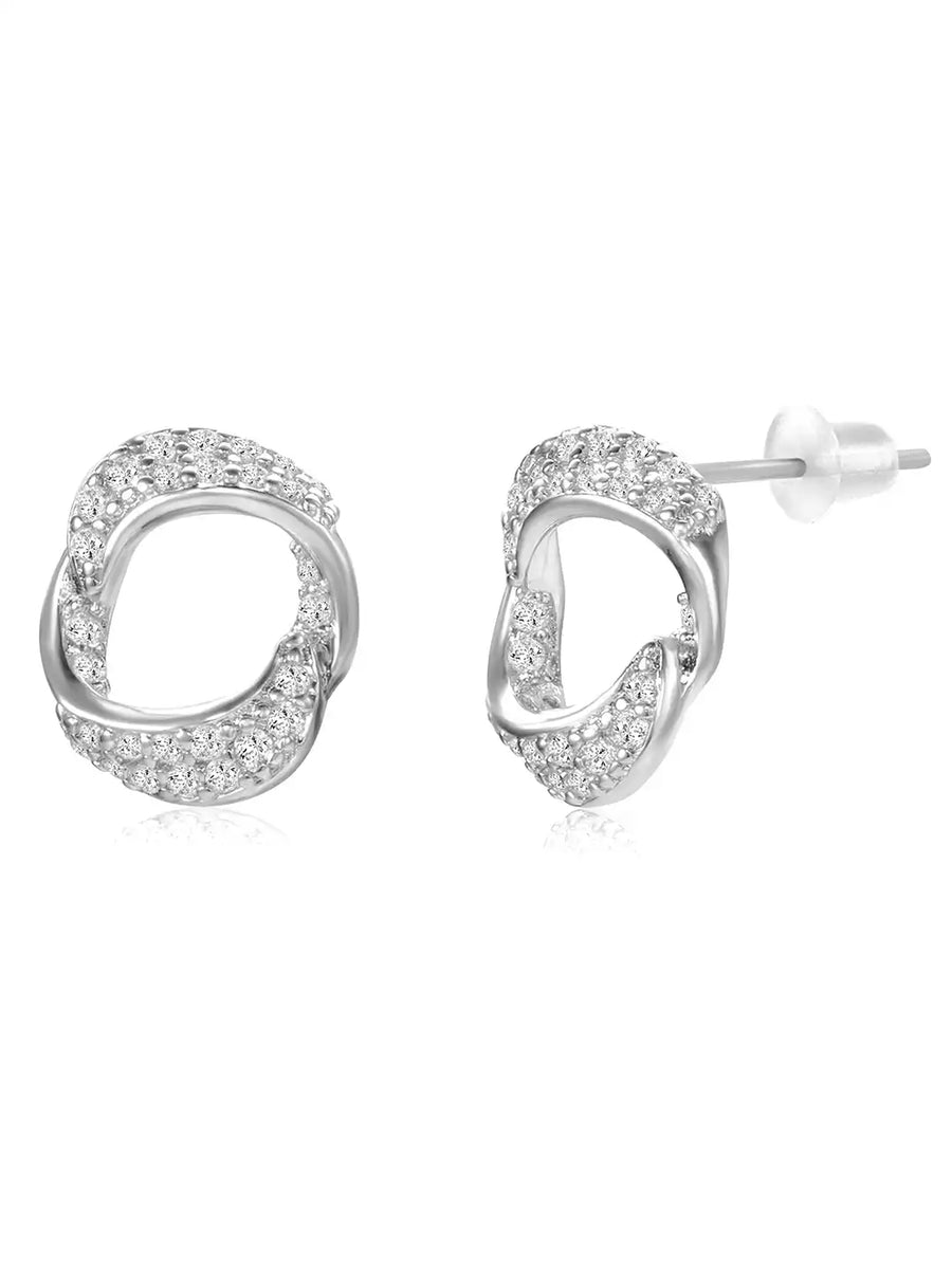 Chic Silver-Plated CZ Twisted Circle Studs