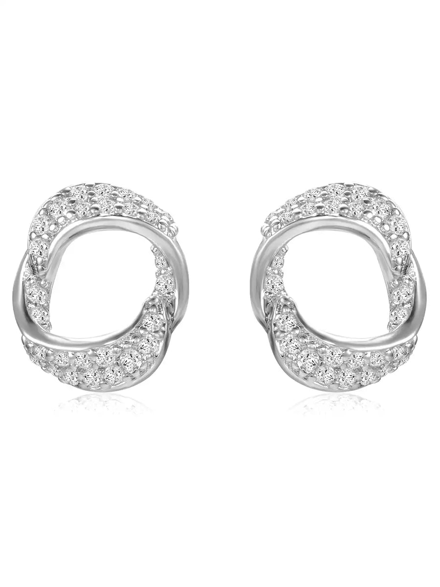 Chic Silver-Plated CZ Twisted Circle Studs
