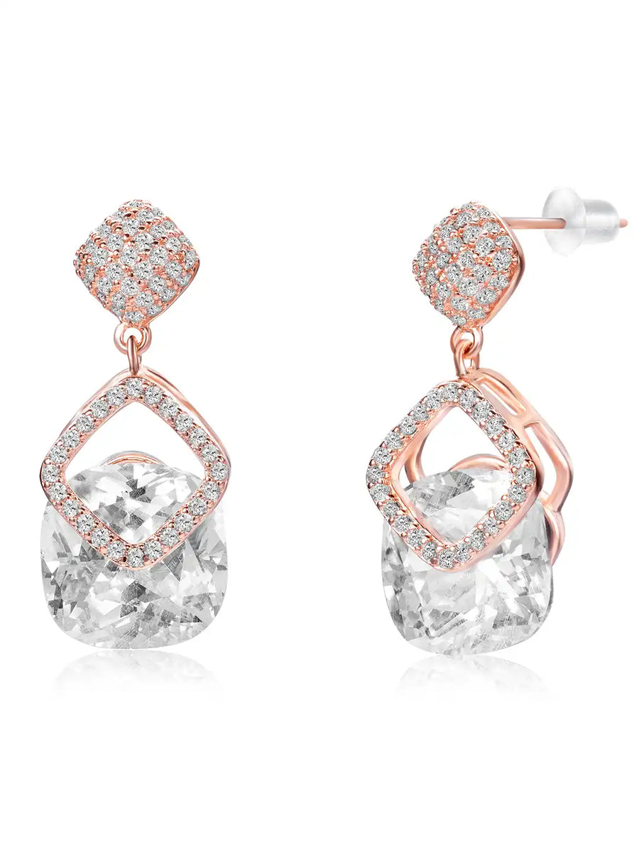 Stylish Rose Gold CZ Crystal Square Earrings