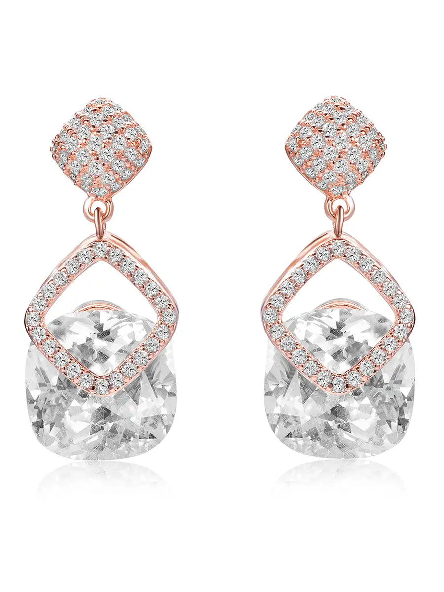 Stylish Rose Gold CZ Crystal Square Earrings